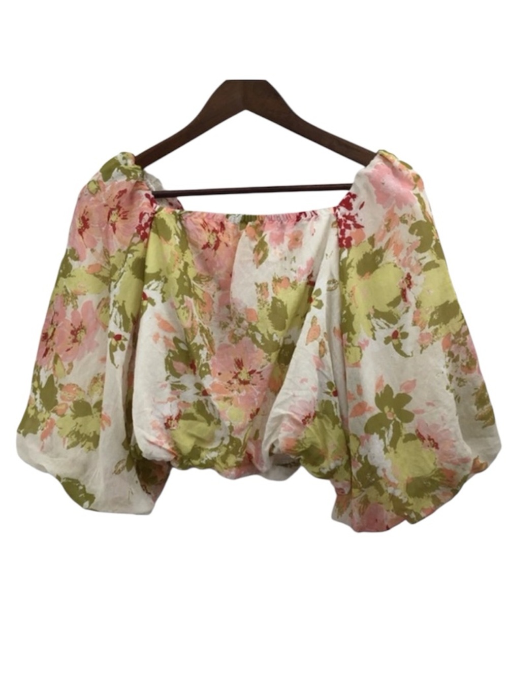 Calypso St. Barth Pink and Olive Floral Off-Shoulder Blouse